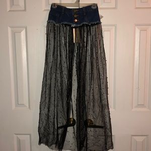 Denim Mesh Skirt with beads